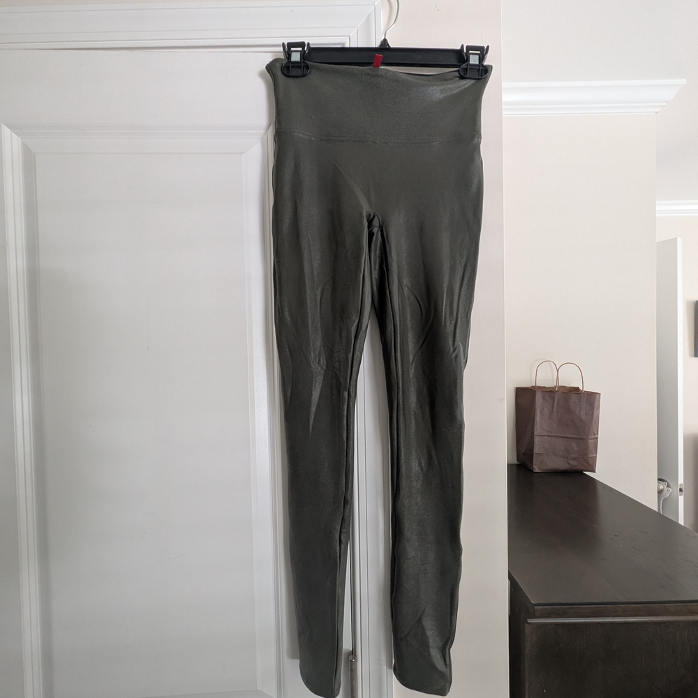 Spanx Faux Leather Olive Leggings